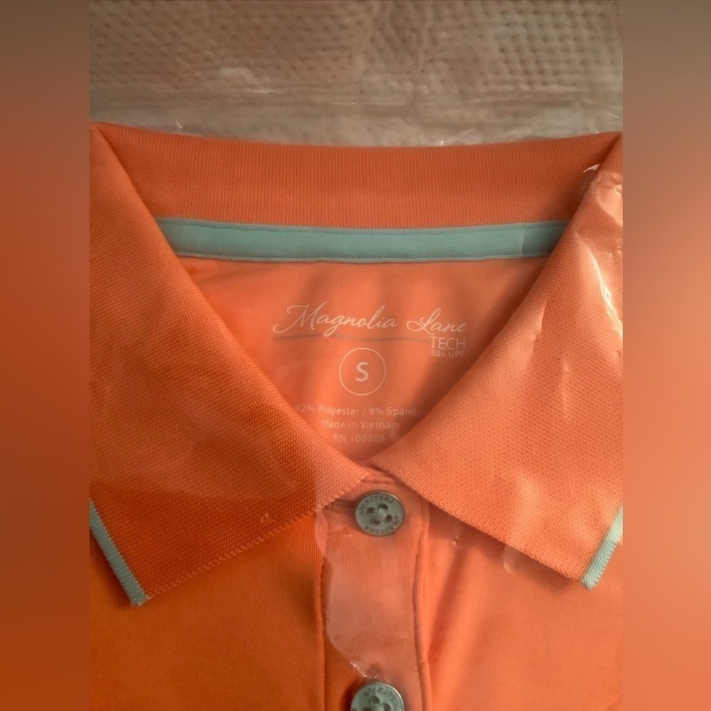 Magnolia Lane Tech UPF 50+ Golf Polo Shirt in Coral Color​​​​​​​ - Picture 3 of 7